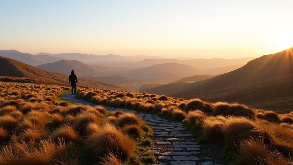 Wide landscape view of Cuilcagh Mountain plateau with rolling terrain and distant horizons under clear sky